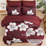 Luxudecor 7 Pieces Queen Size Comforter Set, Burgundy Floral Bed in a Bag Comfor... - Image 4