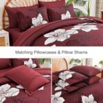 Luxudecor 7 Pieces Queen Size Comforter Set, Burgundy Floral Bed in a Bag Comfor... - Image 6