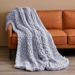 Chunky Knit Blanket Throw, Cute Hand Knit Chenille Throw Blanket for Sofa & Home... - Image 5