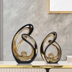 2 PCS Black Decor Accent Ceramic Statue Black and Gold Mid Century Modern Home D... - Image 3