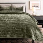 EVERGRACE Luxury Ruched Velvet Quilt King Size, Ultra Soft Bedspread Coverlet Se... - Image 3
