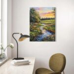 Framed Impressionist Landscape Wall Art Canvas Oil Painting Stream and Wildflowe... - Image 3
