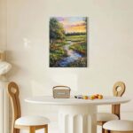 Framed Impressionist Landscape Wall Art Canvas Oil Painting Stream and Wildflowe... - Image 7