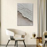 Art Hand-Painted White and Brown Gradient Wavy Texture Abstract Oil Painting 40x... - Image 7