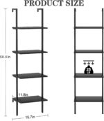 Ladder Shelf 4 Tiers Metal Industrial Bookshelf,Black Wooden Tall Open Storage R... - Image 4