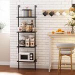Ladder Shelf 4 Tiers Metal Industrial Bookshelf,Black Wooden Tall Open Storage R... - Image 5