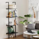 Ladder Shelf 4 Tiers Metal Industrial Bookshelf,Black Wooden Tall Open Storage R... - Image 6