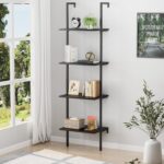 Ladder Shelf 4 Tiers Metal Industrial Bookshelf,Black Wooden Tall Open Storage R... - Image 8