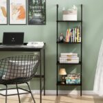 Ladder Shelf 4 Tiers Metal Industrial Bookshelf,Black Wooden Tall Open Storage R... - Image 9