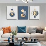 3Pcs Framed Modern Abstract Canvas Wall art Blue White Luxury Gold Graphic Wall ... - Image 4