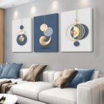3Pcs Framed Modern Abstract Canvas Wall art Blue White Luxury Gold Graphic Wall ... - Image 5
