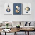 3Pcs Framed Modern Abstract Canvas Wall art Blue White Luxury Gold Graphic Wall ... - Image 8