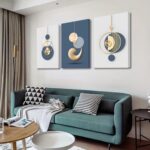 3Pcs Framed Modern Abstract Canvas Wall art Blue White Luxury Gold Graphic Wall ... - Image 9