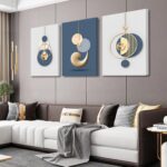 3Pcs Framed Modern Abstract Canvas Wall art Blue White Luxury Gold Graphic Wall ... - Image 10