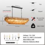 54" Black Rectangular Chandeliers for Dining Room, 12-Light 4 Tiered Large Smoke... - Image 5