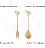 AnSaw 10-Pc Gold Mini Spoons & Forks Set, 4.7" - Stainless Steel, Leaf Handle, I... - Image 3