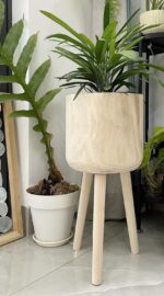 RISEON Handmade Mid Century Modern Wood Planter, Rustic Indoor Flower Pot Plant ... - Image 3