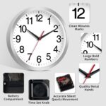 Rohioue 14 Inch Wall Clock Modern Battery Operated Silent Non Ticking Analog Clo... - Image 6