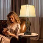 28.5" high Vintage Brown Table Lamps Set of 2 - Bedside Lamp with Faux Silk Shad... - Image 5