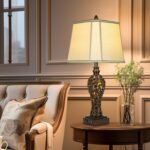 28.5" high Vintage Brown Table Lamps Set of 2 - Bedside Lamp with Faux Silk Shad... - Image 6