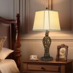 28.5" high Vintage Brown Table Lamps Set of 2 - Bedside Lamp with Faux Silk Shad... - Image 7