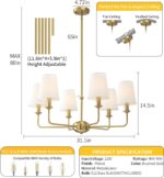 6-Light Brushed Gold Pendant Chandelier with Fabric Shades, E12 Base - Farmhouse... - Image 4