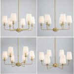 6-Light Brushed Gold Pendant Chandelier with Fabric Shades, E12 Base - Farmhouse... - Image 7