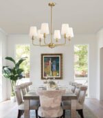 6-Light Brushed Gold Pendant Chandelier with Fabric Shades, E12 Base - Farmhouse... - Image 10