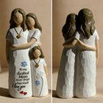 Hand-Painted Mother Daughter Embrace Resin Sculpture, Engraved I Love You,Perfec... - Image 5