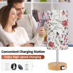 Bedside Touch Lamp, Wood Small Table lamp with 2 USB Charging Ports & Flower Fab... - Image 3