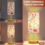 Bedside Touch Lamp, Wood Small Table lamp with 2 USB Charging Ports & Flower Fab... - Image 4