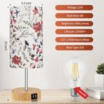 Bedside Touch Lamp, Wood Small Table lamp with 2 USB Charging Ports & Flower Fab... - Image 6