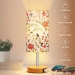 Bedside Touch Lamp, Wood Small Table lamp with 2 USB Charging Ports & Flower Fab... - Image 7