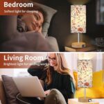 Bedside Touch Lamp, Wood Small Table lamp with 2 USB Charging Ports & Flower Fab... - Image 8