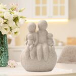 Family of Four Resin Statue, Parents and Kids Sitting on Rock Figurine, Home Dec... - Image 3