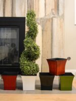 Admired by Nature Hand Painted White and Black 7" H Square Plastic Pot - for Hom... - Image 3