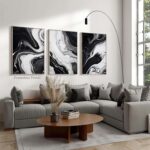 Black and White Marble Wall Art Abstract Painting Canvas for Living Room Bedroom... - Image 4
