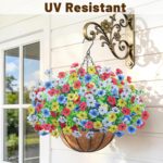 2 Pack Artfiticial Hanging Flowers Baskets for Outdoors, UV Resistant Faux Hangi... - Image 3