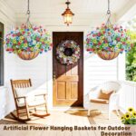 2 Pack Artfiticial Hanging Flowers Baskets for Outdoors, UV Resistant Faux Hangi... - Image 6