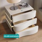 Solid Wood Nightstand, Leather Bedside Table with LED Light Strip, Modern Bedroo... - Image 4