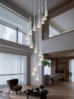 ykolupty Modern Crystal Chandeliers LED Dimmable Stairwell Chandelier Silver Tea... - Image 7