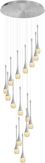 ykolupty Modern Crystal Chandeliers LED Dimmable Stairwell Chandelier Silver Tea... - Image 9