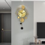 Large Wall Clock for Living Room Decor Metal Gold Modern Wall Clock with Pendulu... - Image 3