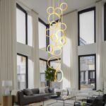 Luxury Dimmable Chandelier for High Ceiling, 15 Ring Modern Gold LED Foyer Light... - Image 4