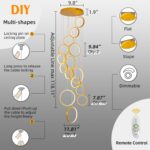 Luxury Dimmable Chandelier for High Ceiling, 15 Ring Modern Gold LED Foyer Light... - Image 6