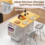 YESHOMY 56" Kitchen Island with Trash Can Storage, Drop Leaf Kitchen Island with... - Image 5