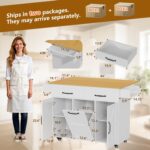 YESHOMY 56" Kitchen Island with Trash Can Storage, Drop Leaf Kitchen Island with... - Image 8