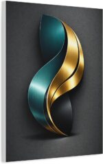 Luxury Gold Abstract Wall Art Canvas | Modern Teal Black Artwork | Elegant Livin... - Image 3