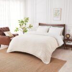 Douceur Cream Throw Blanket for Couch, Soft Cozy Lightweight Stripe Pattern Knit... - Image 4