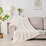 Douceur Cream Throw Blanket for Couch, Soft Cozy Lightweight Stripe Pattern Knit... - Image 5